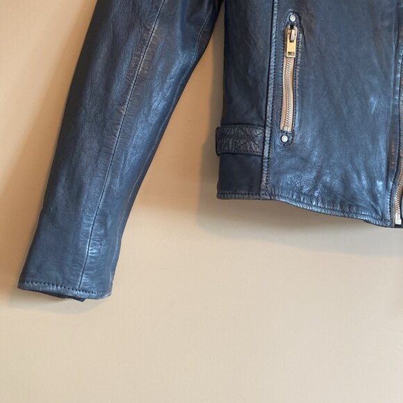 SOLD Mauritius Lamb Leather Moto Jacket Denim Blue - Picture 5 of 16